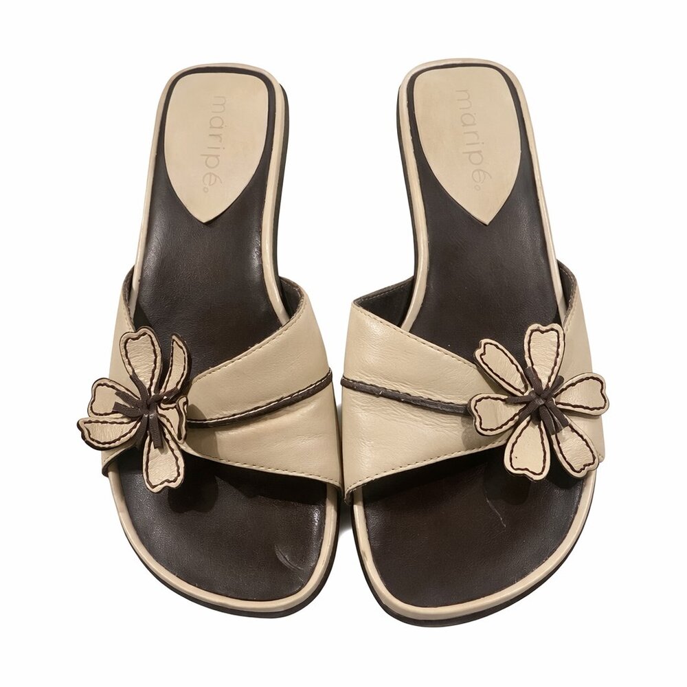 Maripe Super Cute Cream & Brown Leather Sandals 6